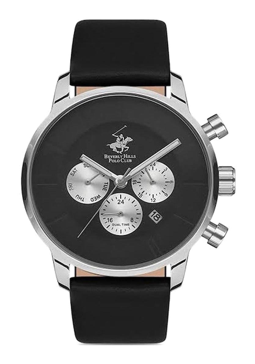 Beverly Hills Polo Club BH962202 Takvimli 42 mm Siyah Deri Kordon Analog Erkek Kol Saati