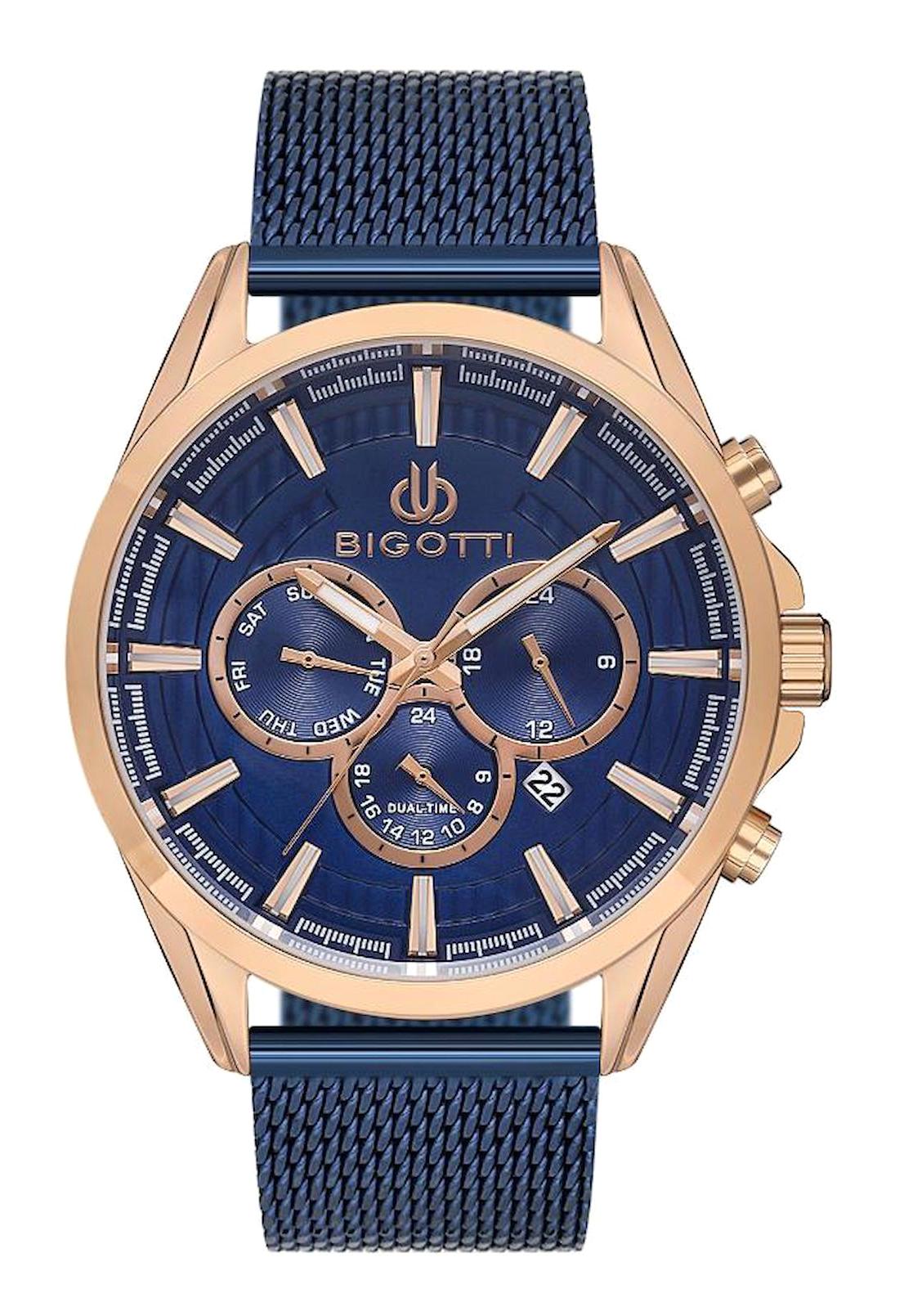 Bigotti BG.1.10283.2 Takvimli 45 mm Lacivert Çelik-Hasır Kordon Analog Erkek Kol Saati