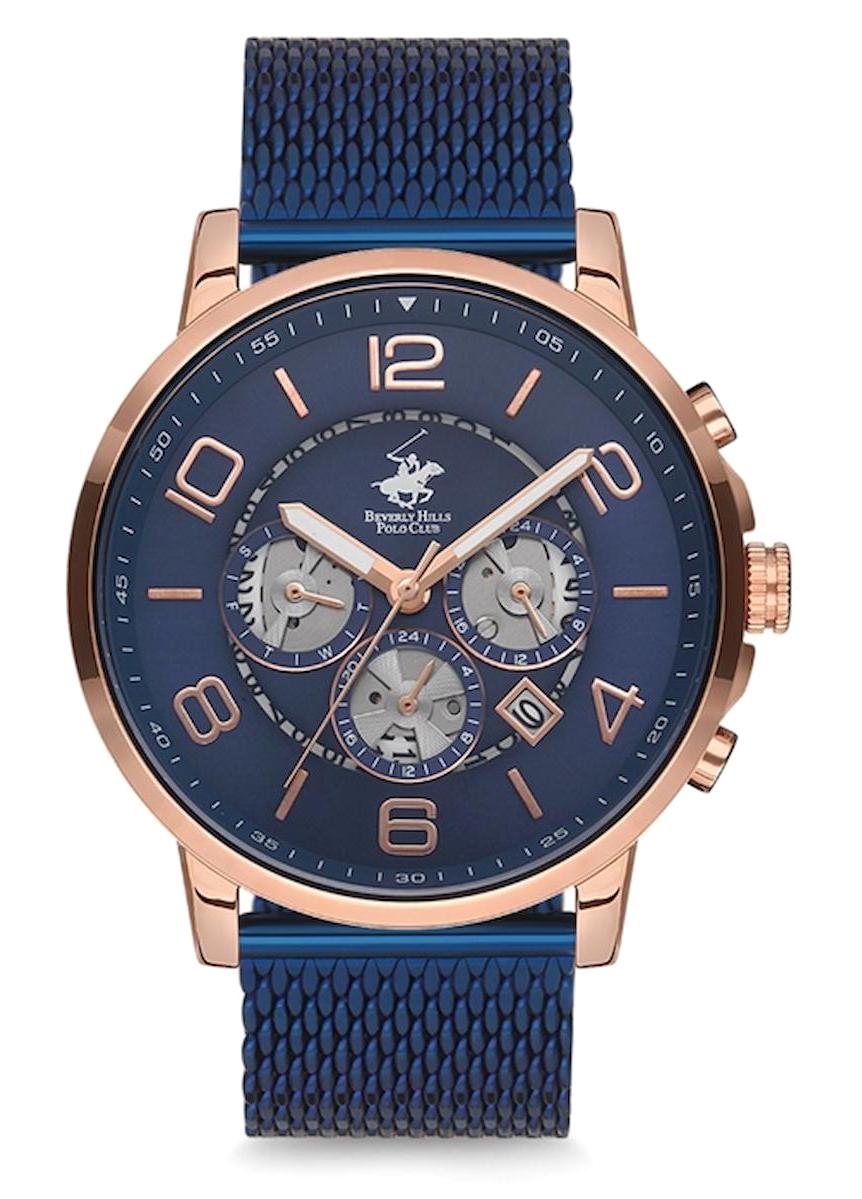 Beverly Hills Polo Club BH951604 Takvimli 44 mm Lacivert Çelik-Hasır Kordon Analog Erkek Kol Saati