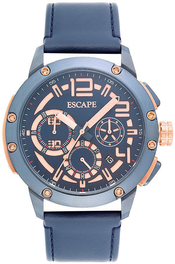Escape EC1129-101 Takvimli Mavi Deri Kordon Analog Kol Saati