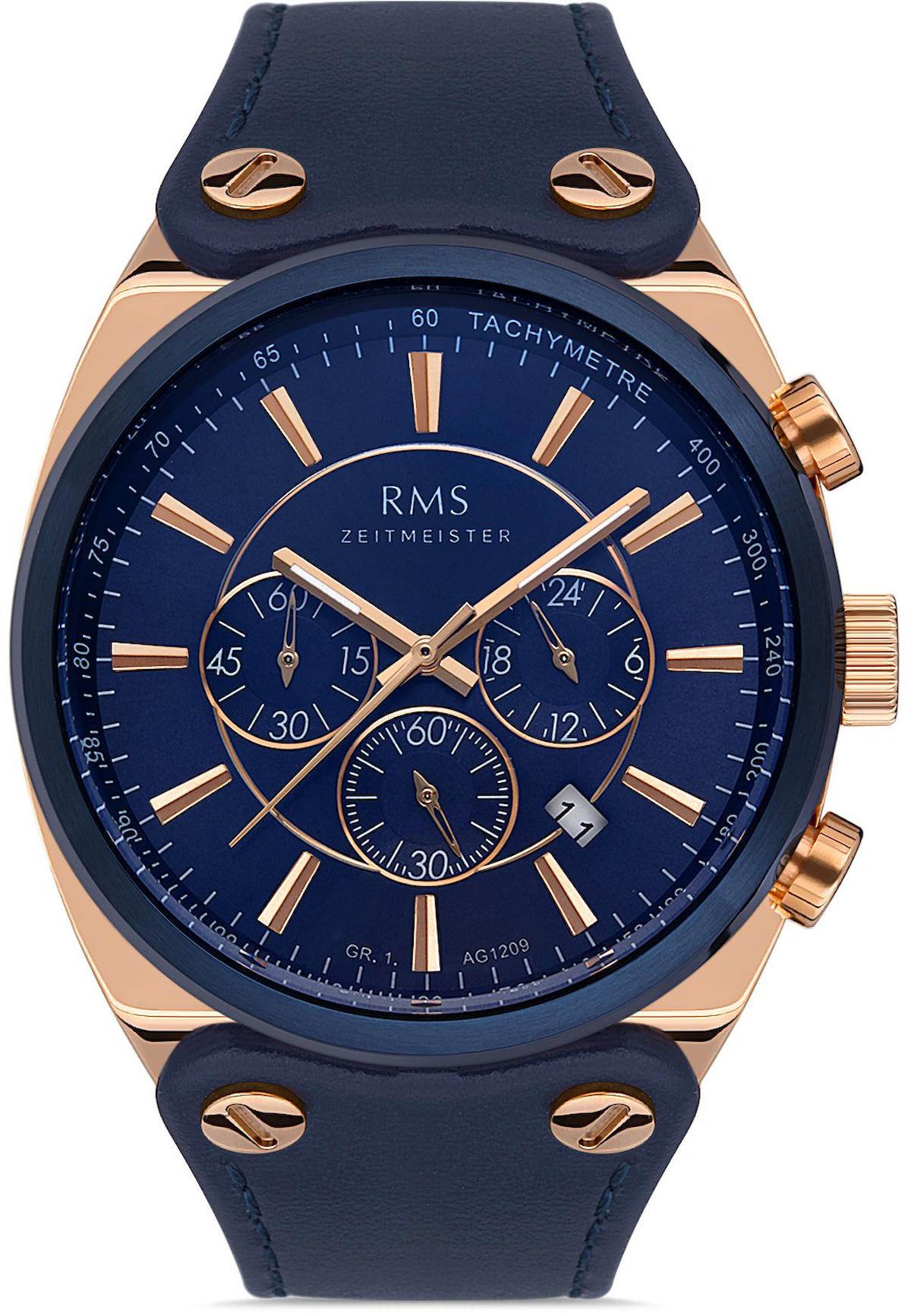 Romanson RMS.1.AG1209.01 Takvimli 43 mm Lacivert Deri Kordon Analog Kol Saati