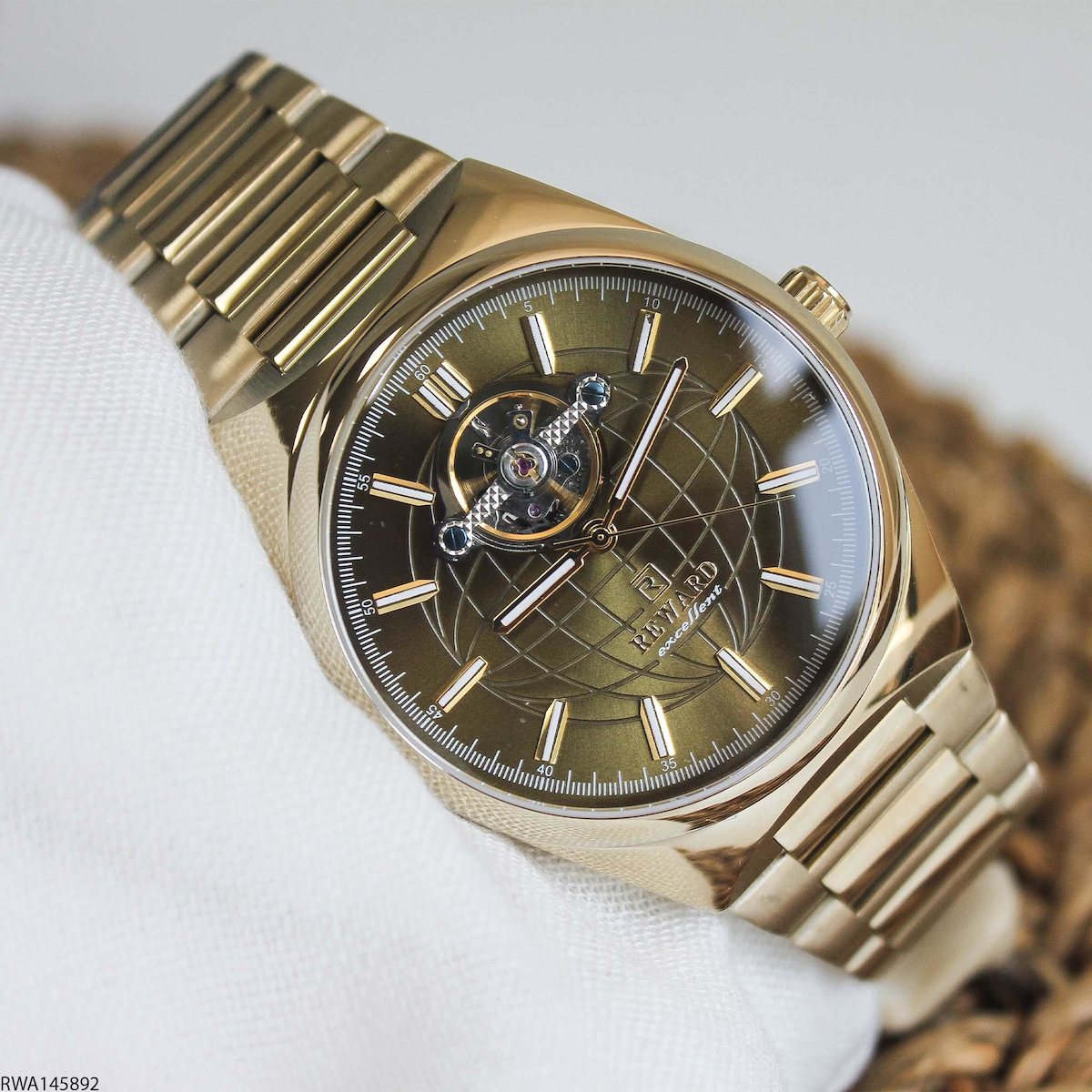 Reward RWA145892 45 mm Altın Çelik Kordon Analog Erkek Kol Saati