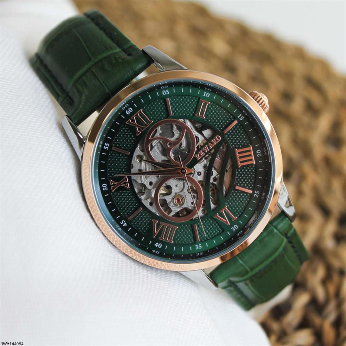 Reward RWA144084 45 mm Yeşil Deri Kordon Analog Erkek Kol Saati