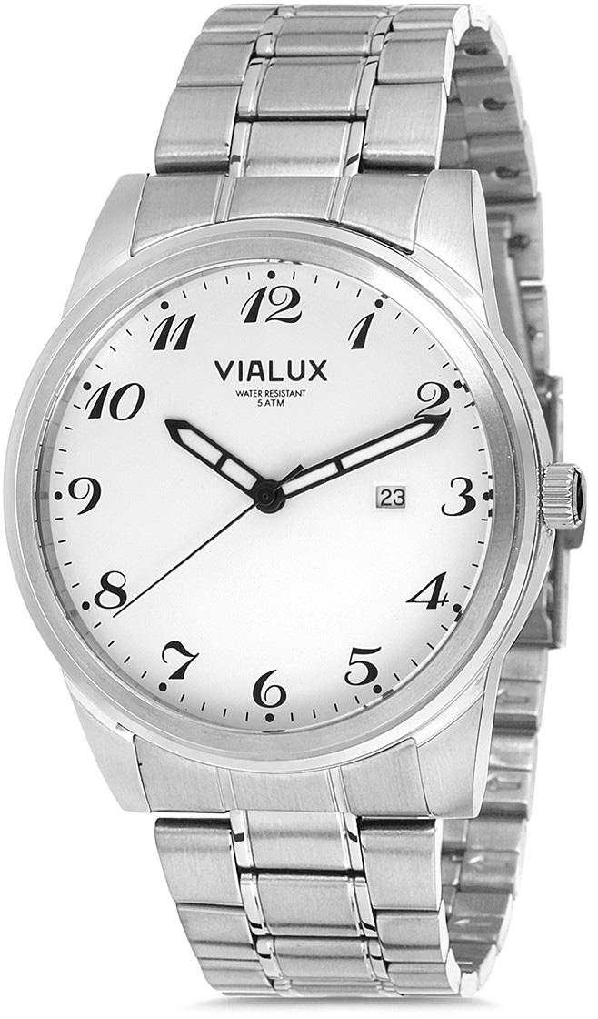 Vialux AS533S-01SS Takvimli 42 mm Çelik Kordon Analog Kol Saati
