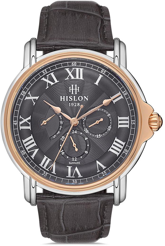Hislon DT112T-05KS Pusulalı Takvimli 44 mm Siyah Deri Kordon Analog Erkek Kol Saati