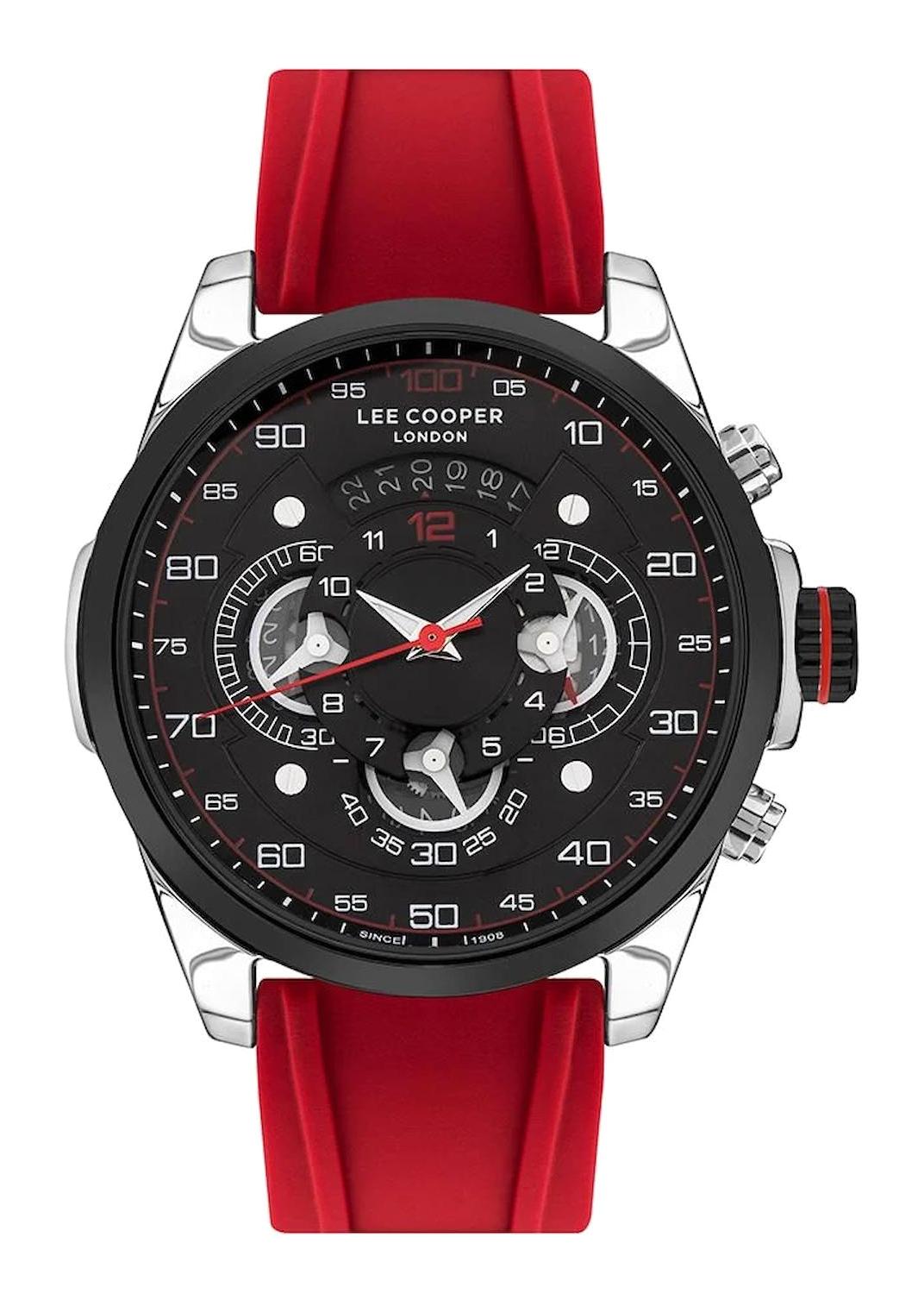 Lee Cooper LC07432.358 Takvimli Kırmızı Silikon Kordon Analog Erkek Kol Saati