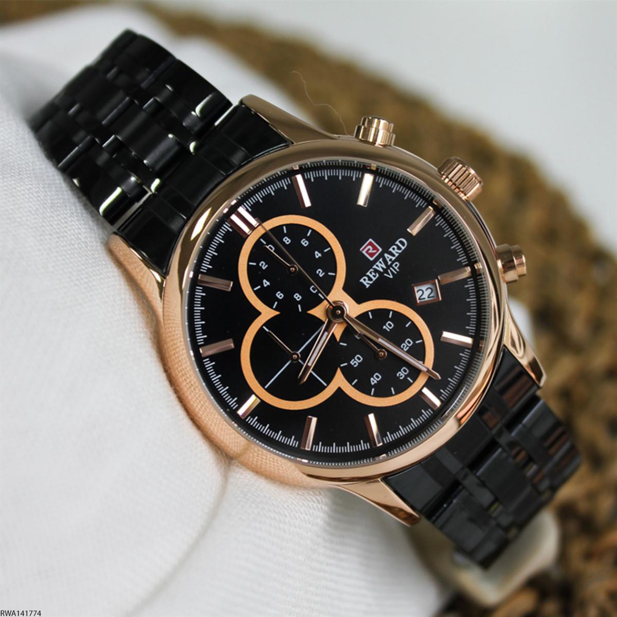 Reward RWA141774 Takvimli 44 mm Siyah Metal Kordon Analog Erkek Kol Saati
