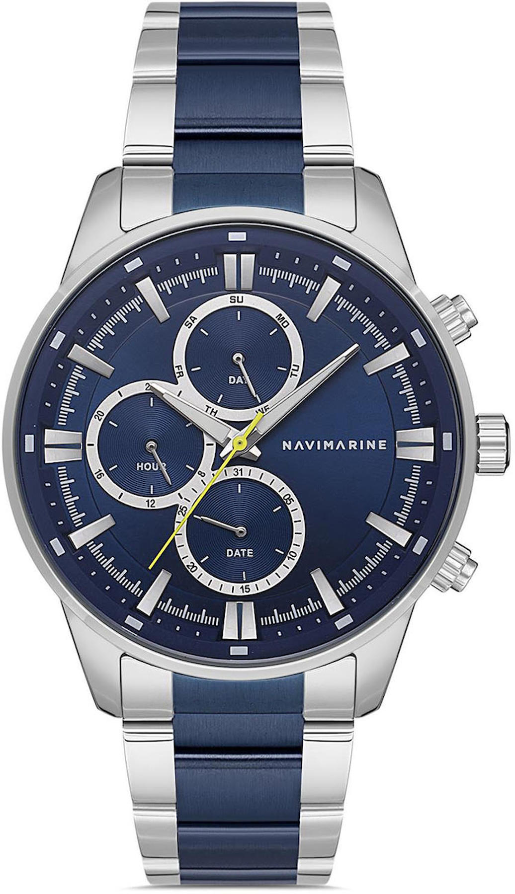 Navimarine SEE1004 Takvimli 44 mm Gri-Lacivert Çelik Kordon Analog Kol Saati