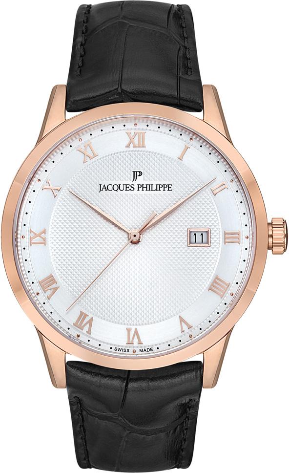Jacques Philippe JPQGS123121 Takvimli 43 mm Siyah Deri Kordon Analog Erkek Kol Saati