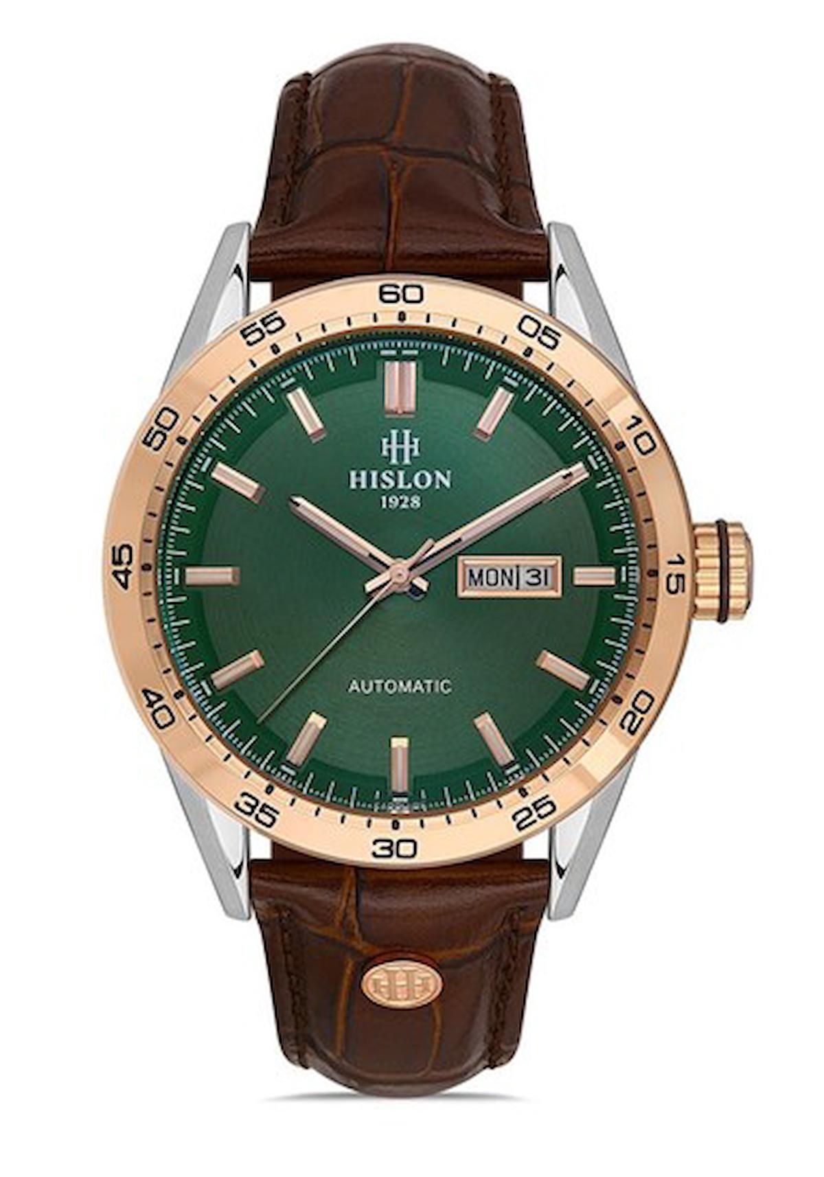 Hislon SD107T-15KR Takvimli 44 mm Kahverengi Deri Kordon Analog Erkek Kol Saati