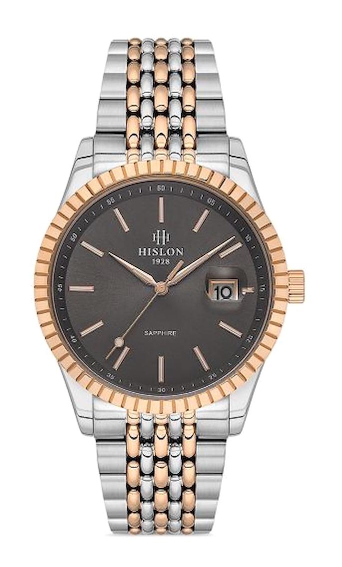 Hislon CL145T-05SR Takvimli 41 mm Gri-Rose Gold Çelik Kordon Analog Erkek Kol Saati