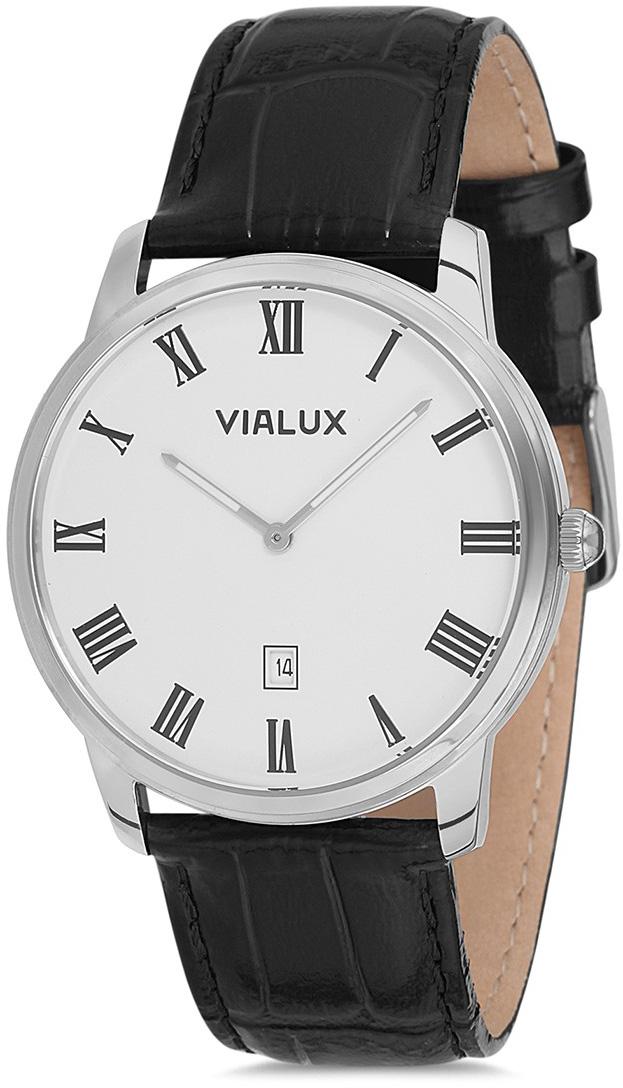 Vialux AS515S-01KB Takvimli 41 mm Siyah Deri Kordon Analog Kol Saati