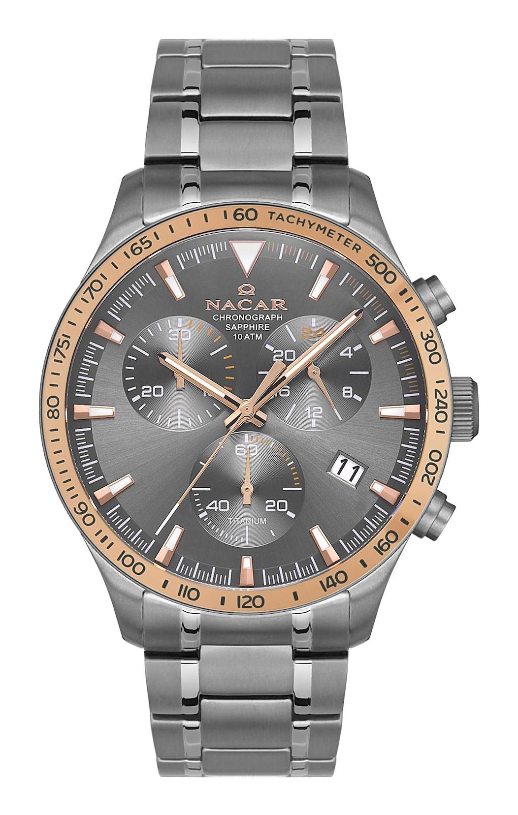 Nacar 3425B019TGRM Takvimli 44 mm Antrasit Çelik Kordon Analog Kol Saati