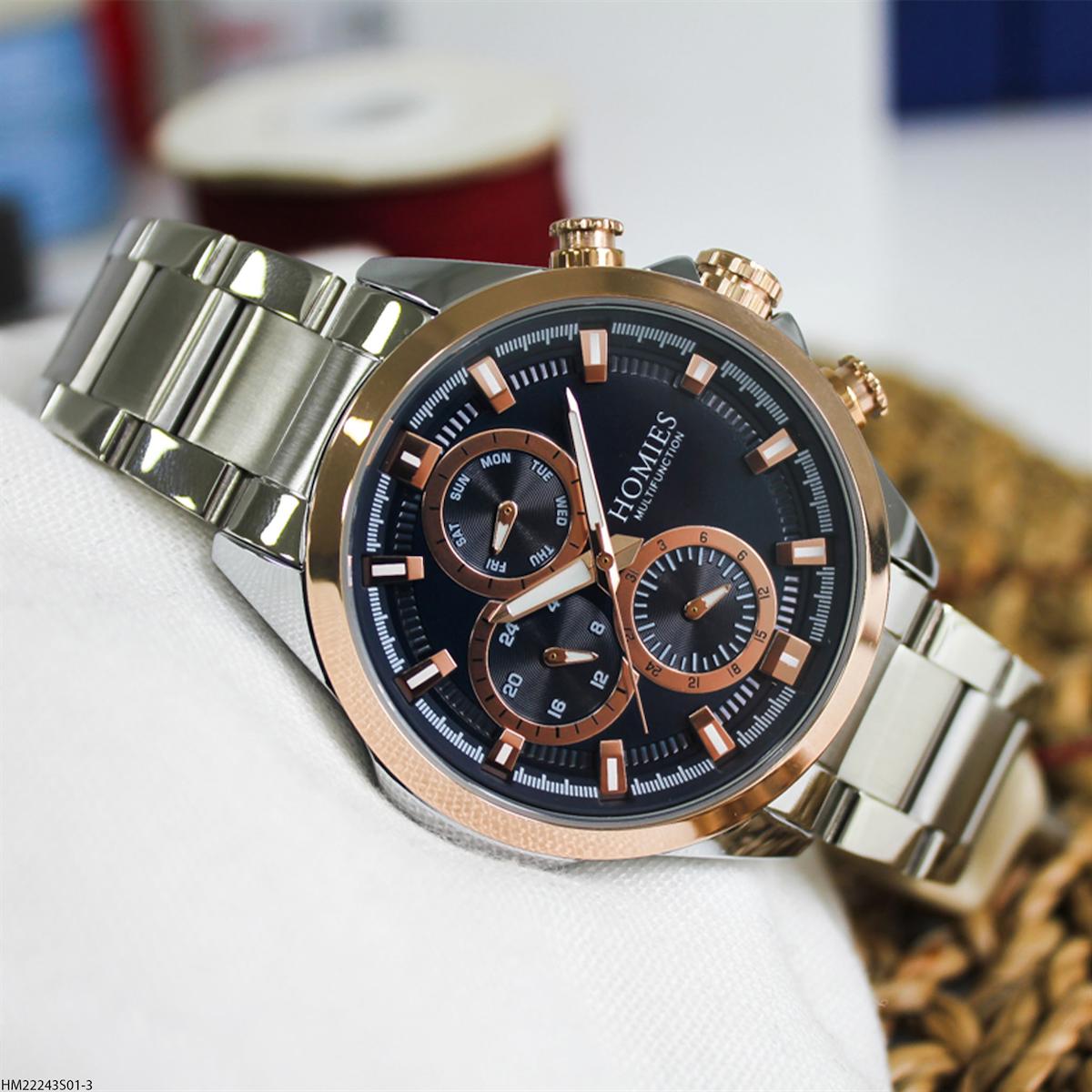 Homies HM22243S01-3 Pusulalı Takvimli 45 mm Çelik Kordon Analog Erkek Kol Saati
