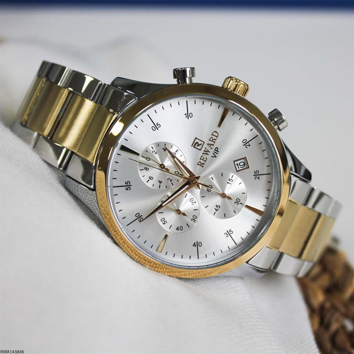 Reward RWA143846 Takvimli 44 mm Gri-Sarı Çelik Kordon Analog Erkek Kol Saati