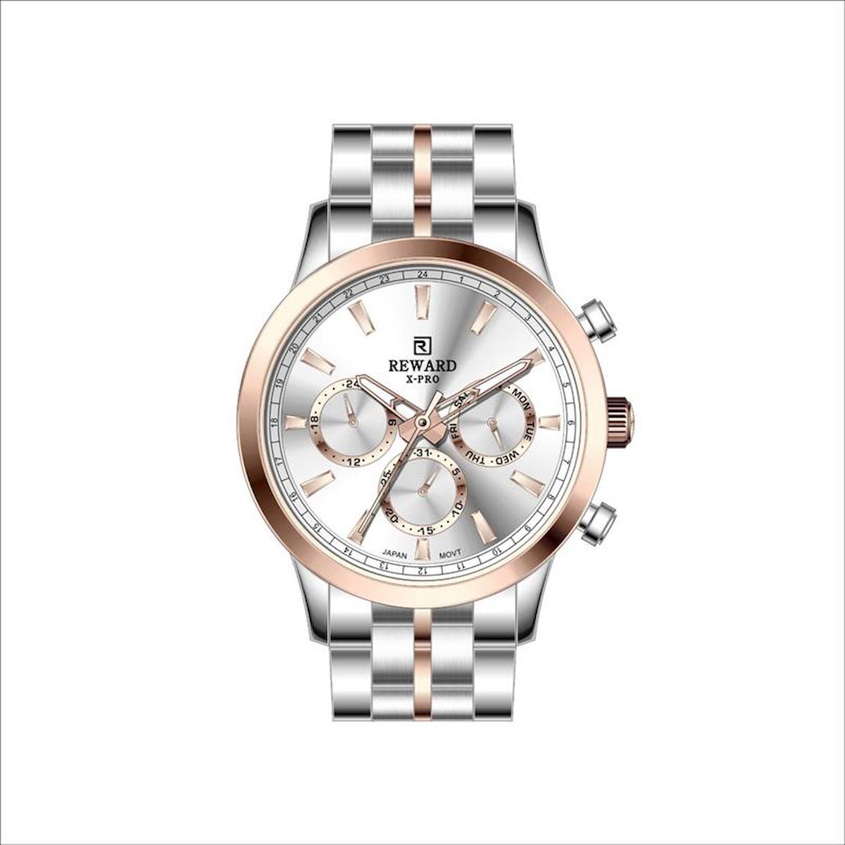 Reward A142574 Takvimli 44 mm Gri-Rose Gold Metal Kordon Analog Erkek Kol Saati