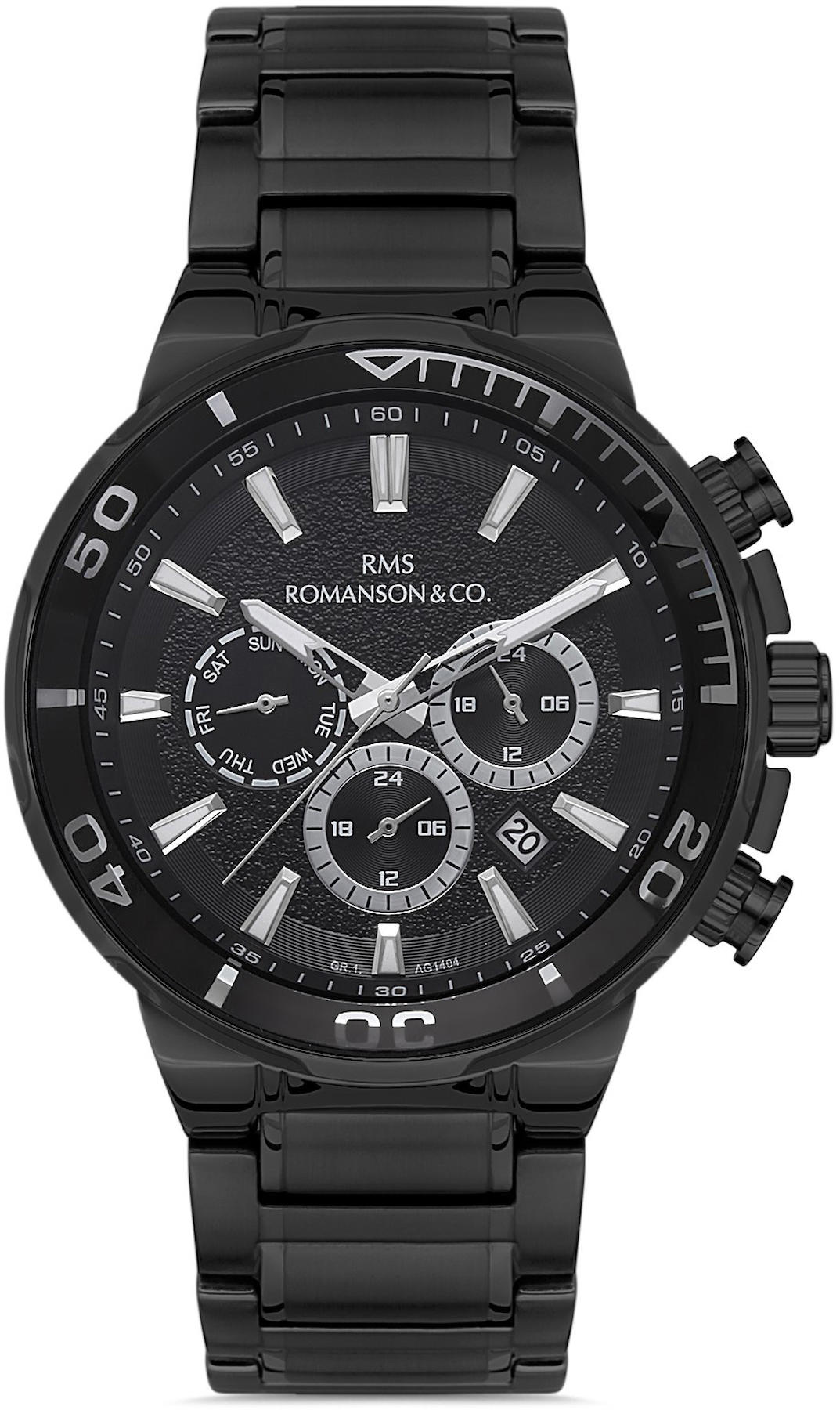 Romanson GR.1.AG1404.06 Takvimli 44 mm Siyah Çelik Kordon Analog Kol Saati