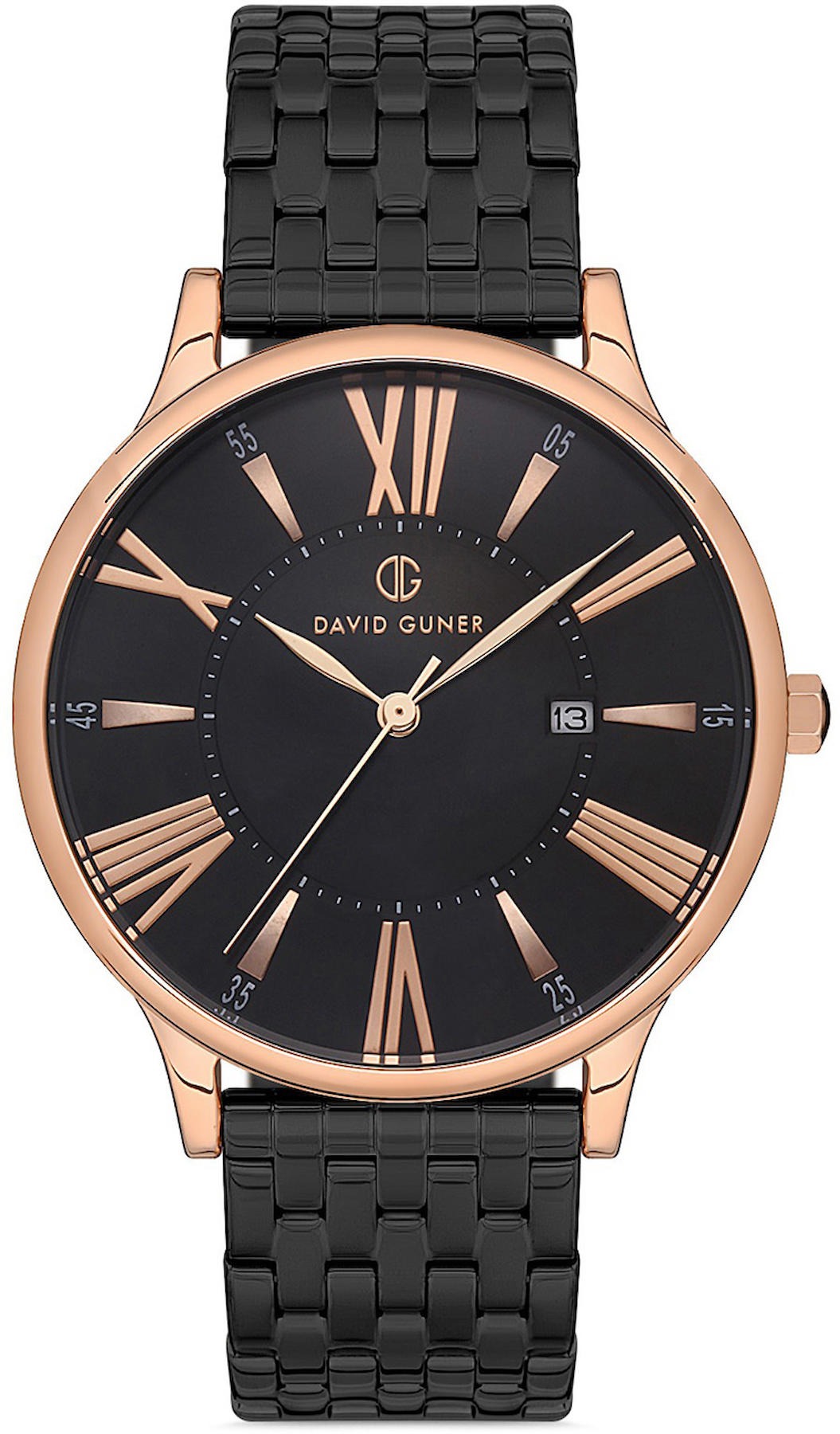 David Guner DG-8206GA-R2 Takvimli 42 mm Siyah Çelik Kordon Analog Kol Saati