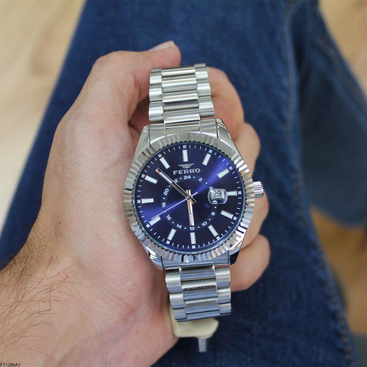 Ferro F11288A3 Takvimli 43 mm Çelik Kordon Analog Erkek Kol Saati