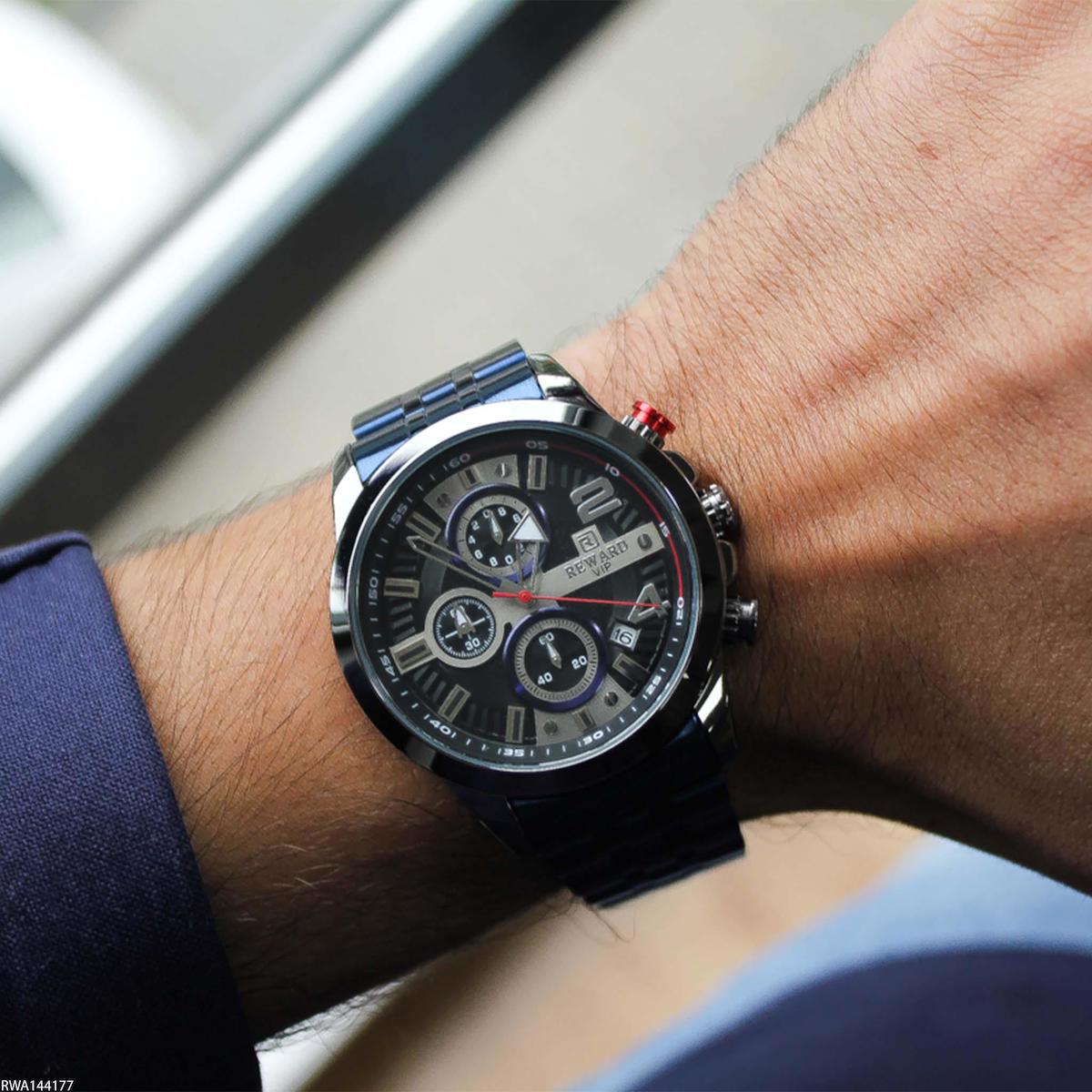 Reward RWA144177 Takvimli 44 mm Lacivert Çelik Kordon Analog Erkek Kol Saati