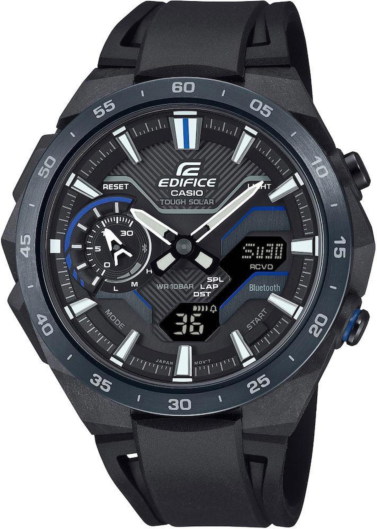 Casio ECB-2200PB-1ADF Takvimli 48.2 mm Siyah Silikon Kordon Analog Kol Saati