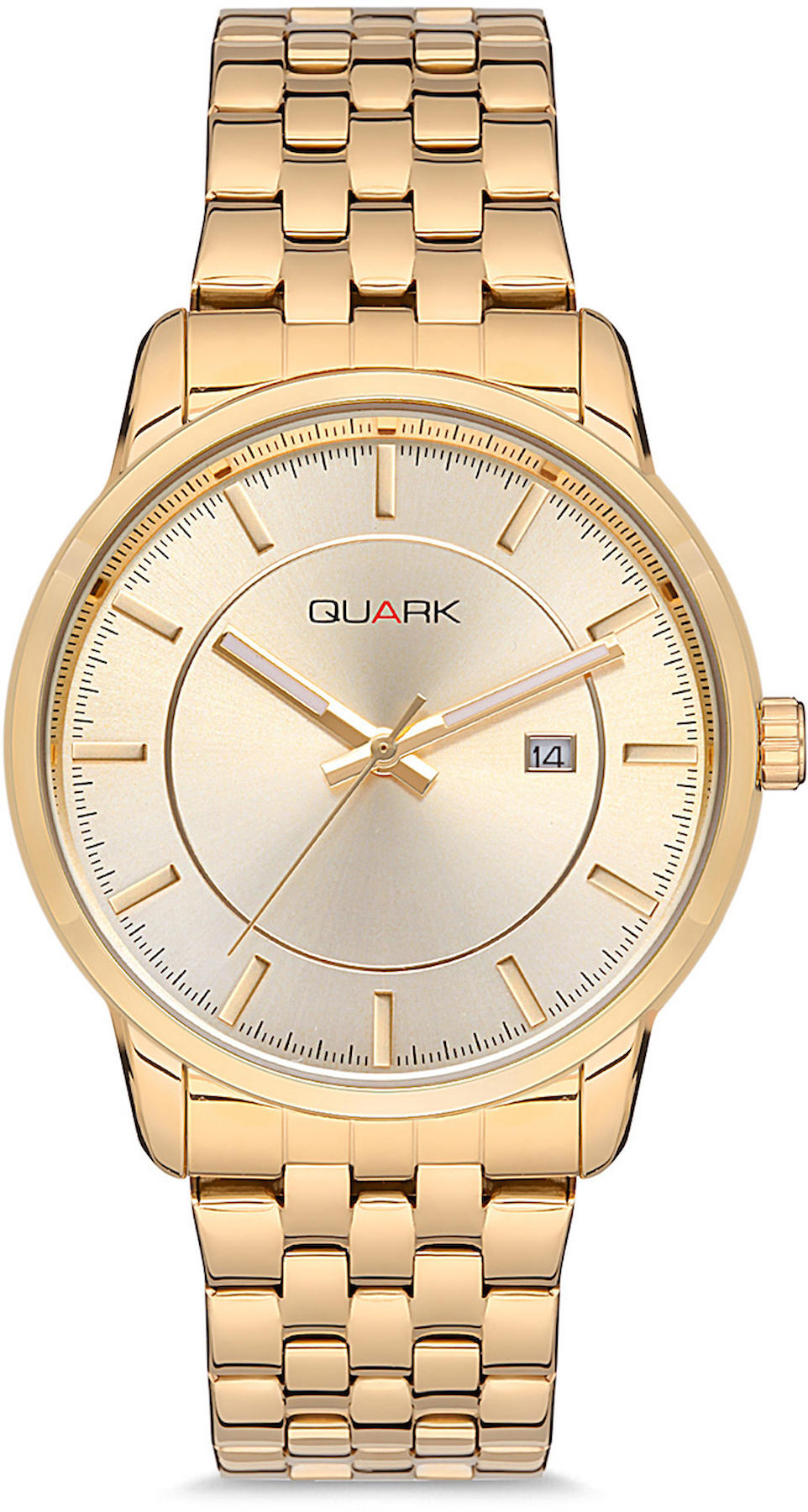 Quark QC-424G-9A Takvimli 43 mm Altın Çelik Kordon Analog Kol Saati