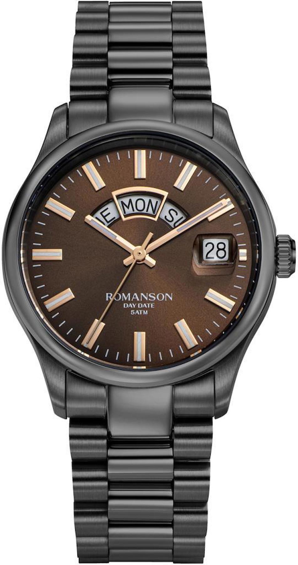 Romanson TMFM3BF007YEAB6R Takvimli 38 mm Siyah Çelik Kordon Analog Kol Saati