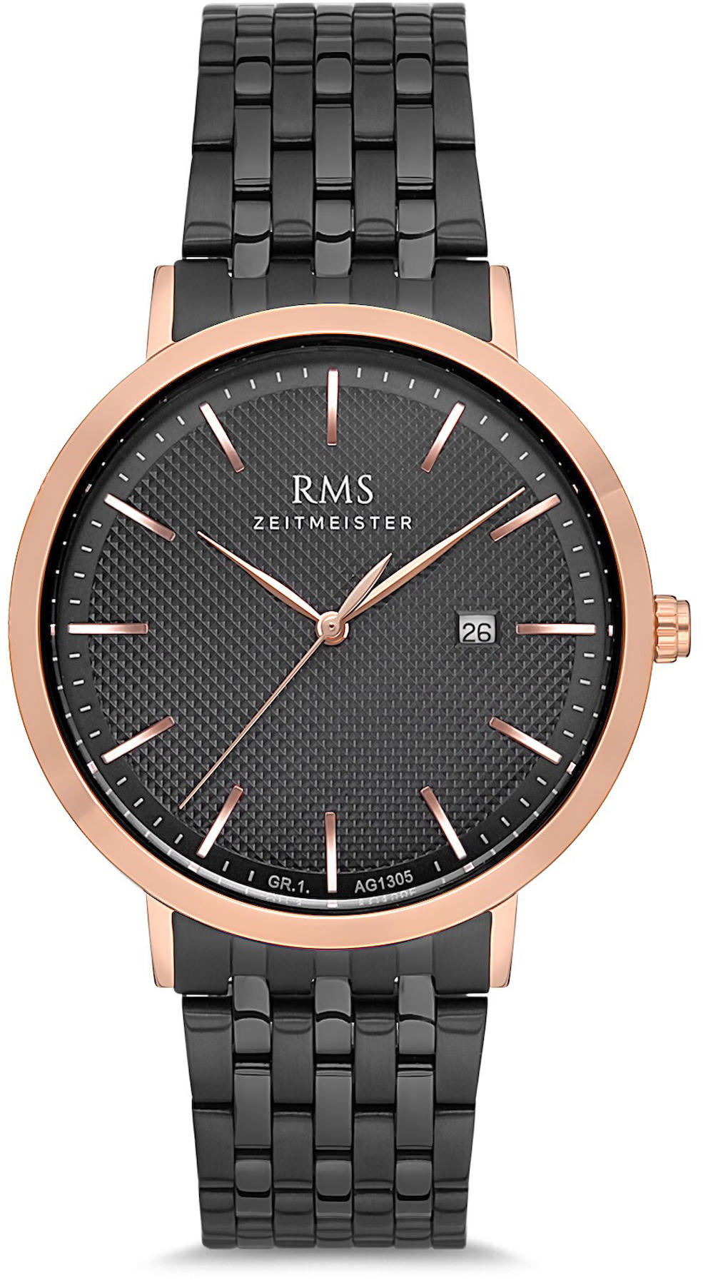 Romanson GR.1.AG1305.05 Takvimli 40 mm Siyah Çelik Kordon Analog Kol Saati