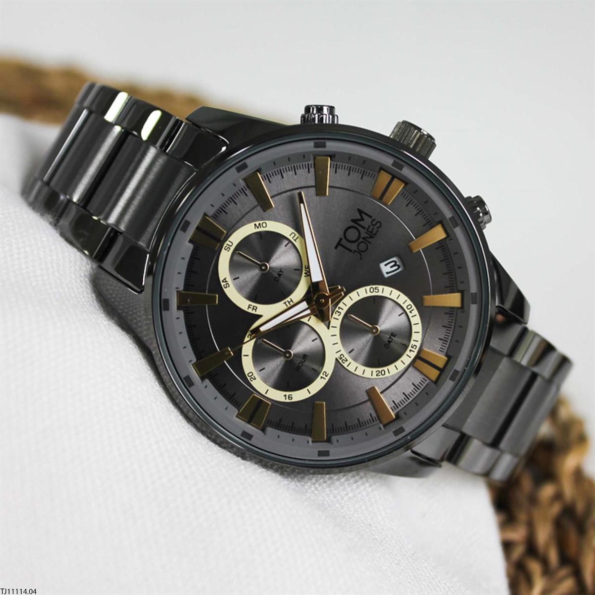Tom Jones TJ-11114-04 Takvimli 44 mm Siyah Çelik Kordon Analog Erkek Kol Saati