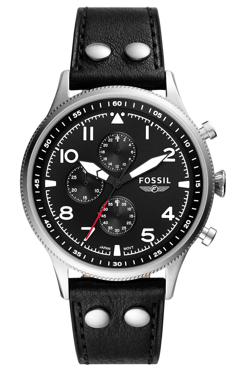 Fossil FFS5806 Takvimli 44 mm Siyah Deri Kordon Analog Erkek Kol Saati