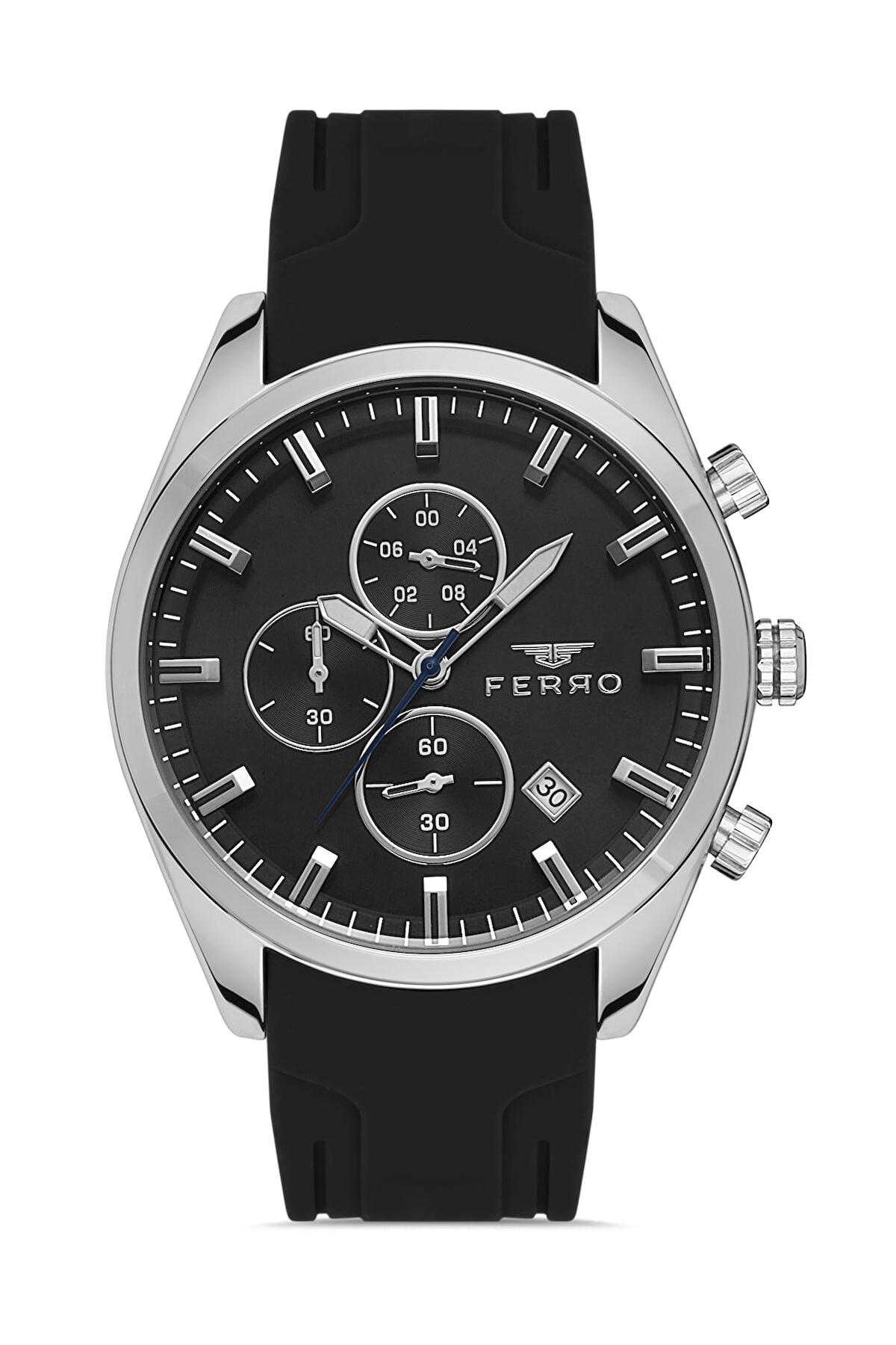Ferro FM31324D-J2 Takvimli 44 mm Siyah Silikon Kordon Analog Erkek Kol Saati