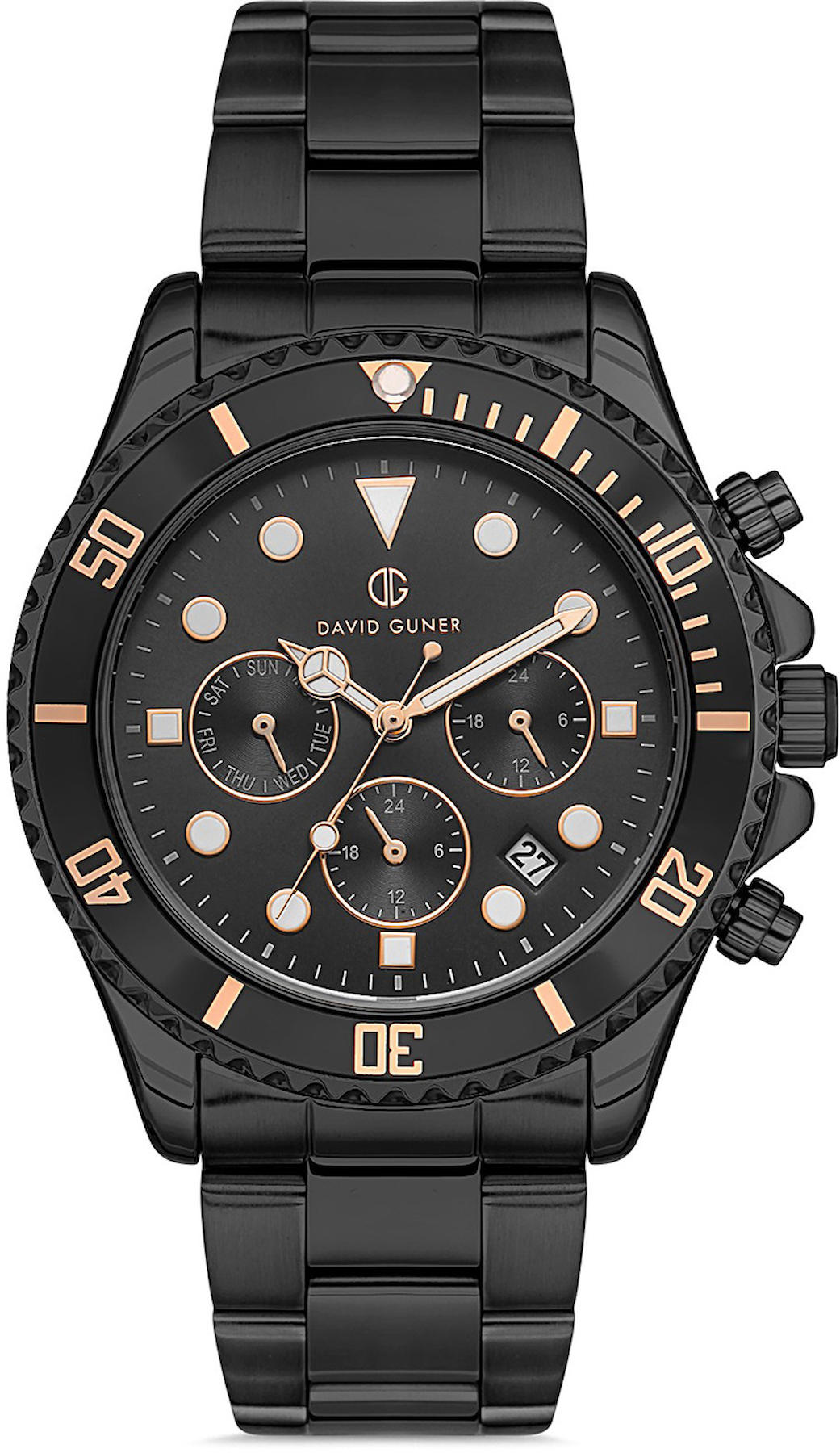 David Guner DG-8475GA-G2 Takvimli 42 mm Siyah Çelik Kordon Analog Kol Saati
