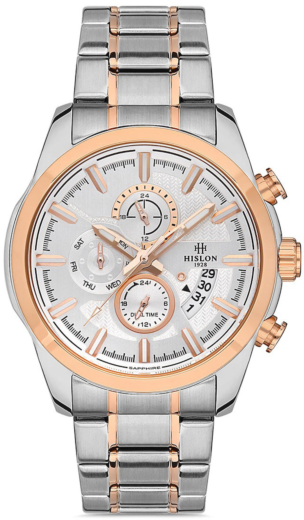 Hislon DT130T-02SR Pusulalı Takvimli 44 mm Çelik Kordon Analog Kol Saati