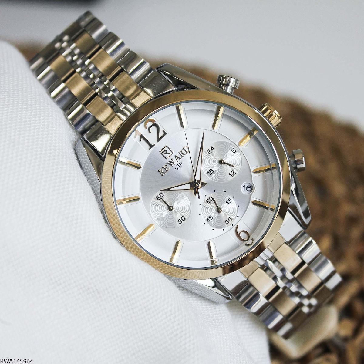 Reward RWA145964 Takvimli 42 mm Altın-Çelik Kordon Analog Erkek Kol Saati
