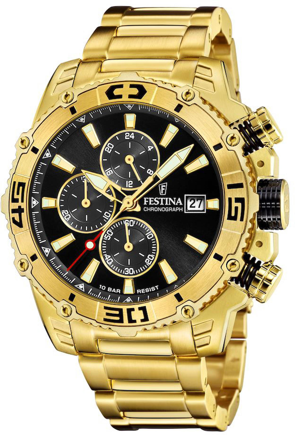 Festina F20492-4 Takvimli 48 mm Altın Çelik Kordon Analog Kol Saati