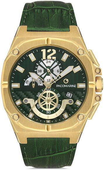 Pacomarine PM.28001.06 Takvimli 44 mm Yeşil Deri Kordon Analog Kol Saati
