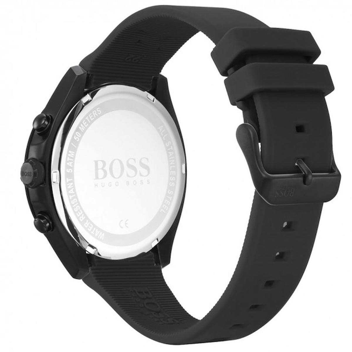 Hugo Boss HB1513720 Pusulalı Takvimli 44 mm Siyah Silikon Kordon Analog Erkek Kol Saati