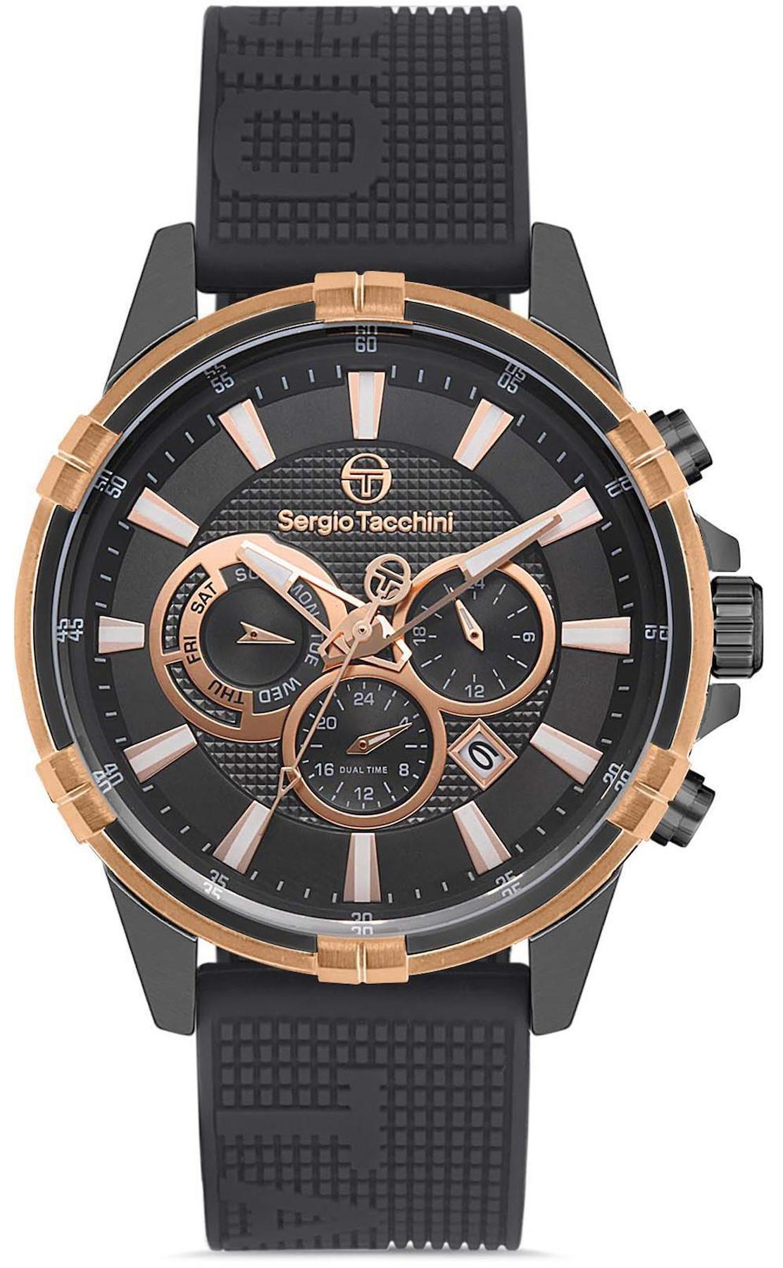 Sergio Tacchini ST.1.10263.4 Takvimli Siyah Silikon Kordon Analog Erkek Kol Saati