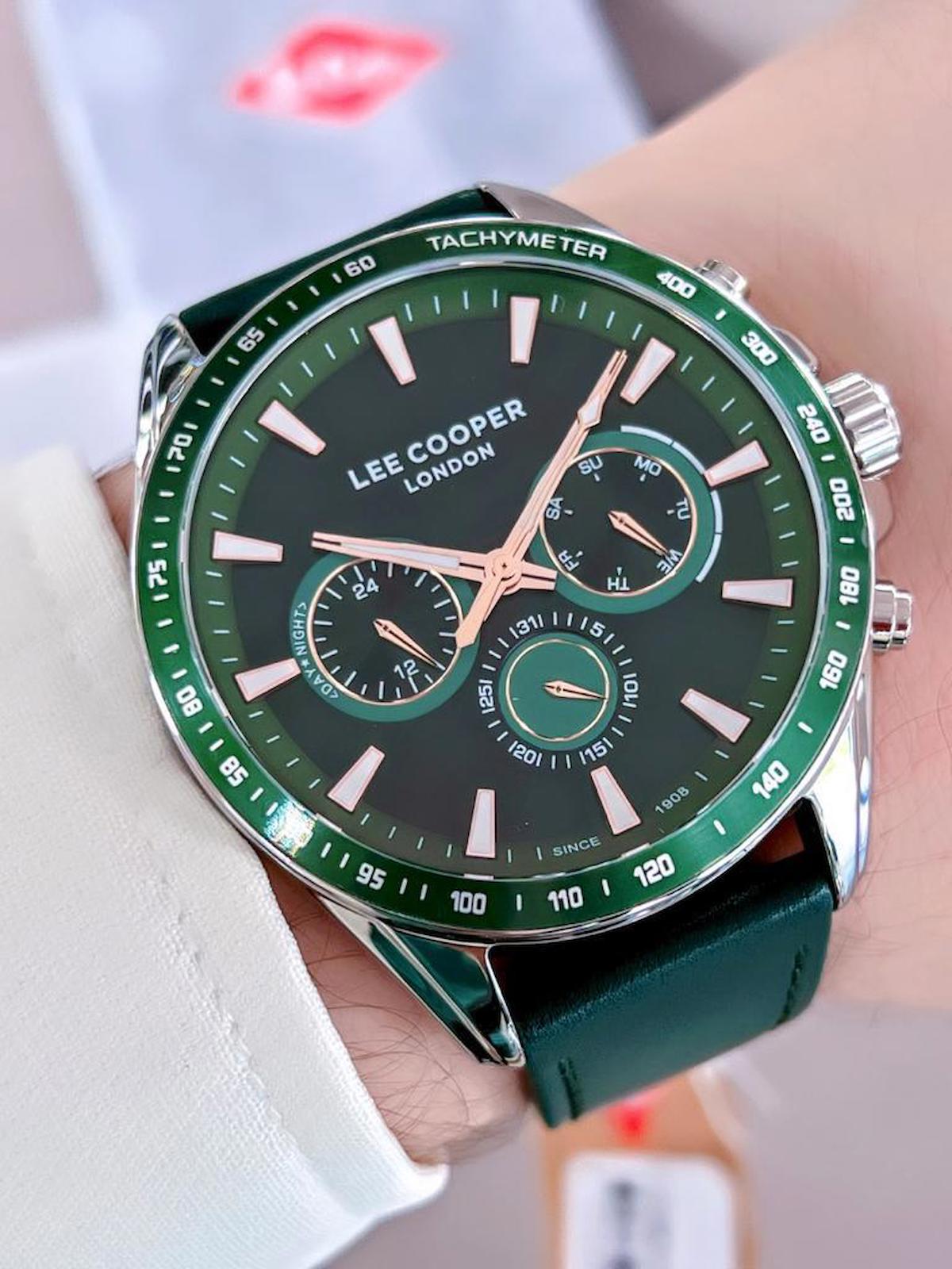 Lee Cooper BLKT.2.683 Takvimli 44 mm Yeşil Deri Kordon Analog Erkek Kol Saati
