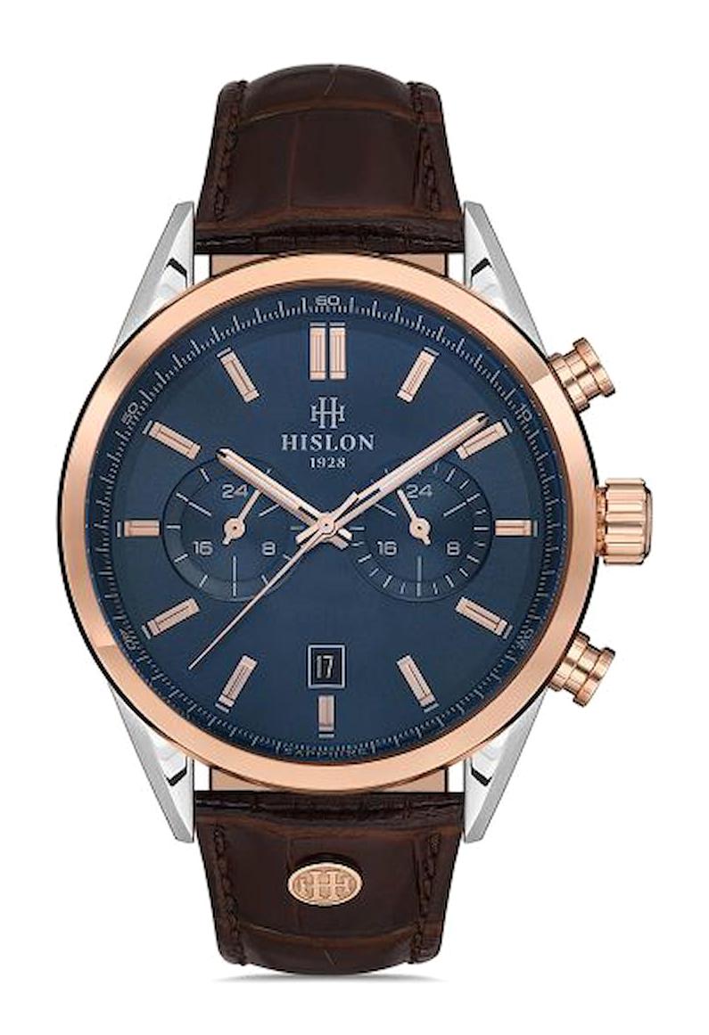 Hislon DT114T-11KR Takvimli 45 mm Kahverengi Deri Kordon Analog Erkek Kol Saati