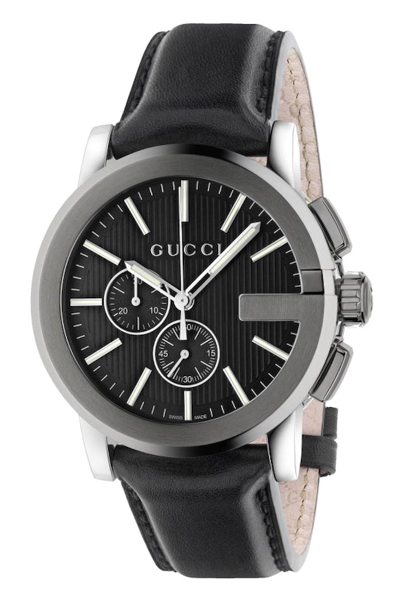 Gucci YA101205 Takvimli 44 mm Siyah Deri Kordon Analog Erkek Kol Saati