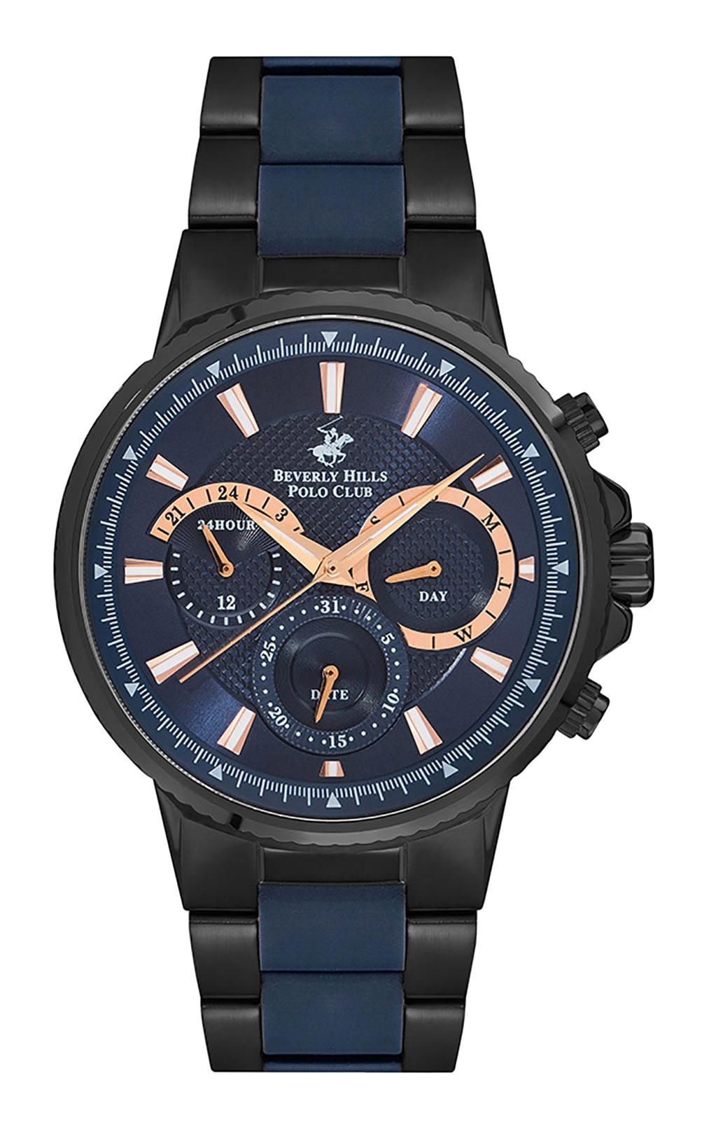 Beverly Hills Polo Club BP3047X690 Takvimli 44 mm Lacivert-Siyah Çelik Kordon Analog Erkek Kol Saati