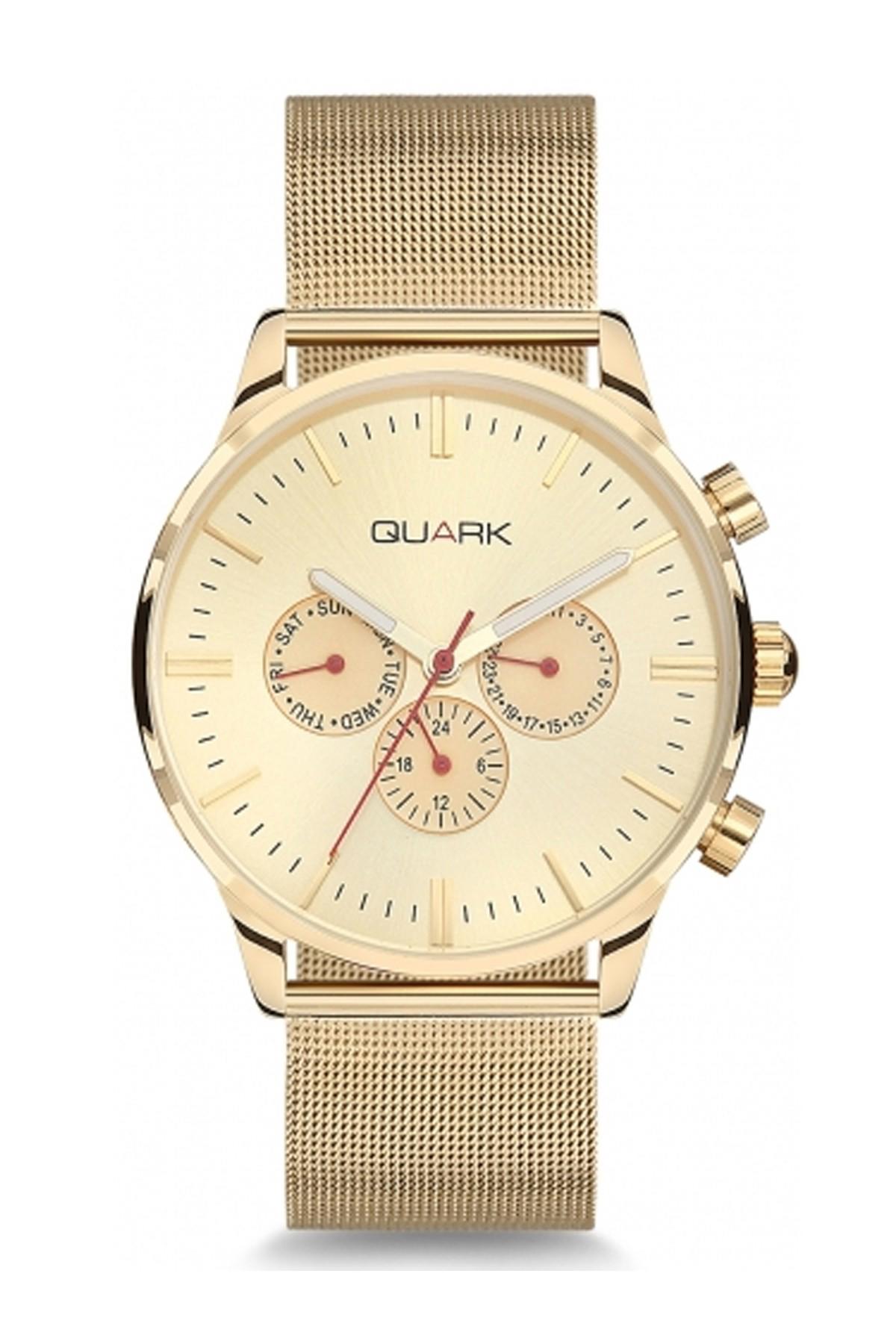 Quark QM-1100D-9A 34 mm Altın Çelik Kordon Analog Kol Saati
