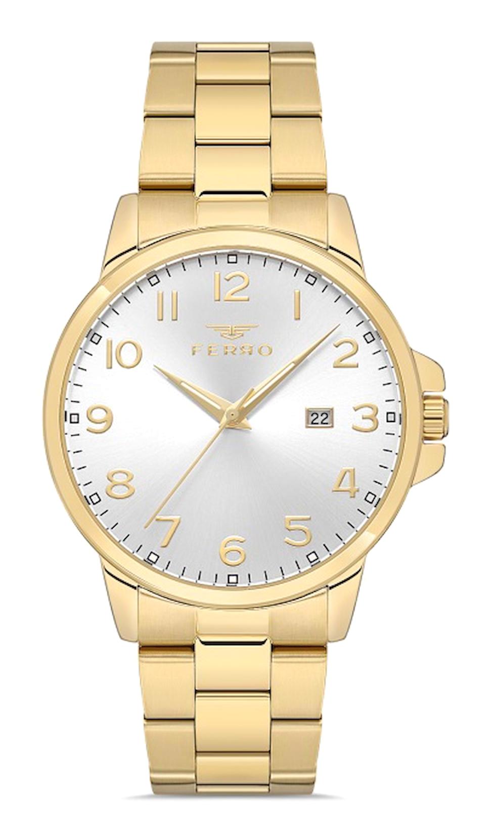 Ferro F11392A-B Takvimli 44 mm Altın Metal Kordon Analog Erkek Kol Saati