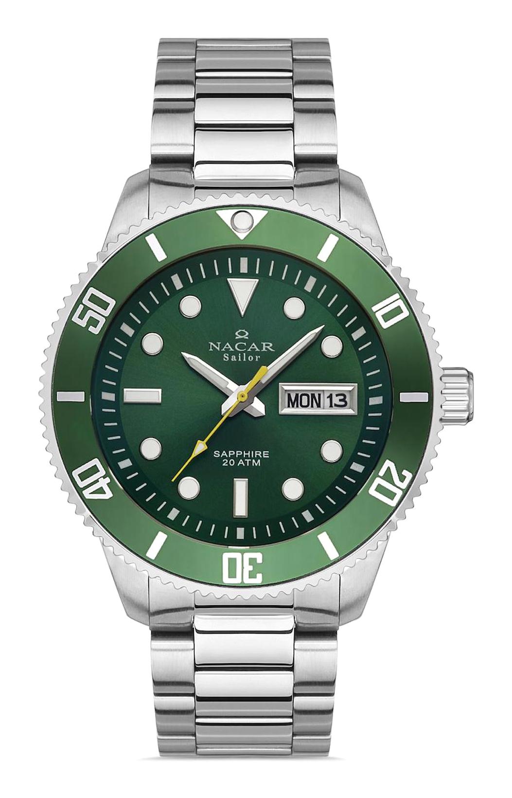 Nacar 37294235ANM Takvimli 44 mm Çelik Kordon Analog Kol Saati