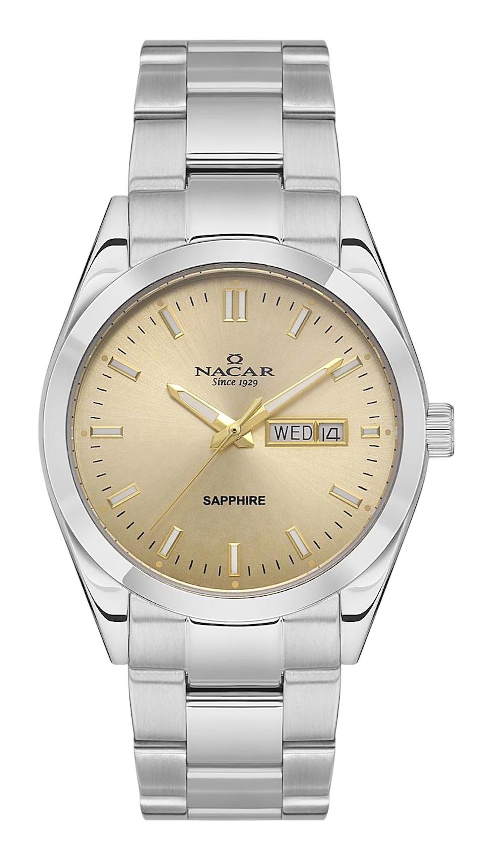 Nacar 31299227ACM Takvimli 44 mm Çelik Kordon Analog Kol Saati