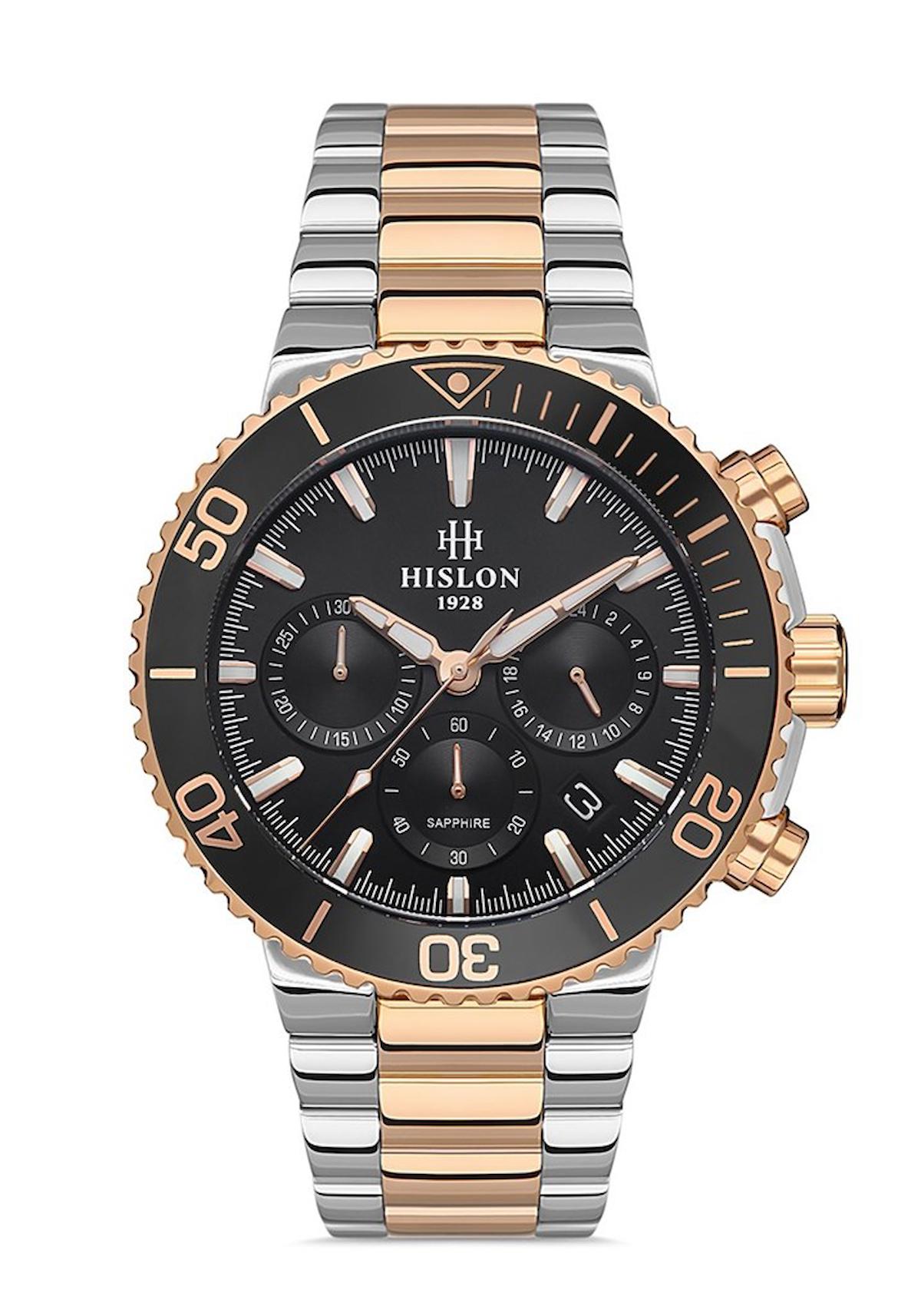 Hislon MS137T-04SR Pusulalı Takvimli Gri-Rose Gold Çelik Kordon Analog Erkek Kol Saati