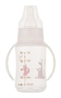 Bebedor Polipropilen Kulplu 6-18 Ay Desenli Beyaz Biberon 150 ml