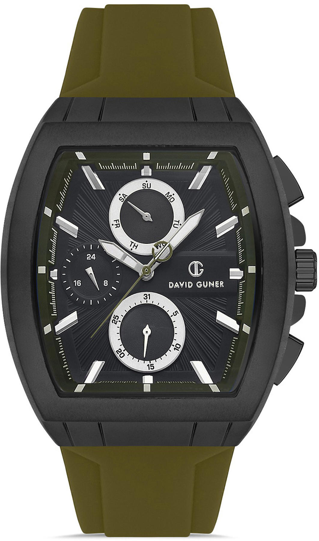David Guner DG-8486GD-ZF2 Takvimli 42 mm Yeşil Silikon Kordon Analog Kol Saati