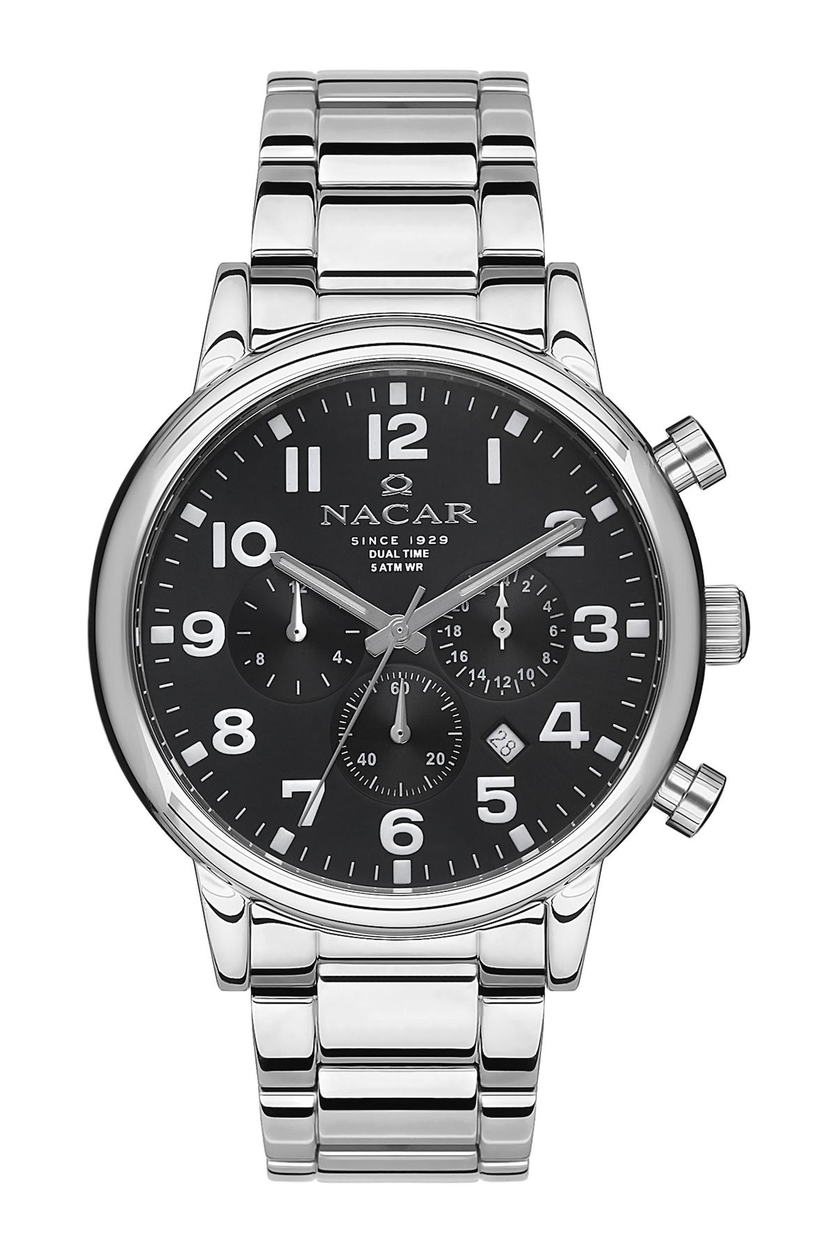 Nacar 34290313ABM Takvimli 44 mm Çelik Kordon Analog Kol Saati